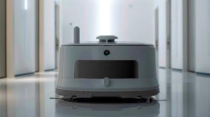 Poster - A professional large commercial unmanned cleaning robot with an LED display. Generative AI.