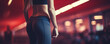 Sport woman in legging pants, blurred gym background, fit girl training, generated by ai