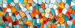 Colorful glass mosaic tile background with white, orange and teal colored blocks