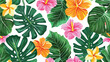 Tropical flowers and leaves of plants jungle vector se