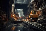 Fototapeta  - Subway tunnel construction, Underground subway tunnel under construction, AI generated