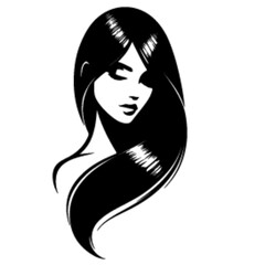 minimalist Fashion woman with straight long shiny hair. Beauty and hair care vector black color silhouette, Black color silhouette png white background new-09