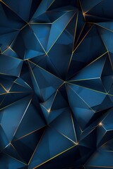 Wall Mural - Dark blue abstract polygonal background with golden lines. Geometric abstract background with triangles. 3d rendering effect