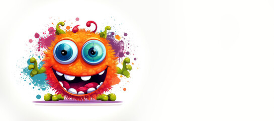 Sticker - Funny cartoon monster with bright colors, panoramic layout. Generative Ai