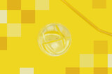 Fototapeta Kwiaty - Yellow drink, cocktail with lemon, on yellow background with yellow geometric decoration (squares), top view, summertime. Photo mixed with graphics.