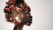 Double exposure of a black girl and flower.