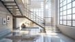 : A contemporary staircase with sleek metal railings in an upscale urban loft.