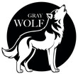 Drawing of a Howling Wolf as a Logo on Textile Print - Black and White Illustration Isolated on White Background, Vector