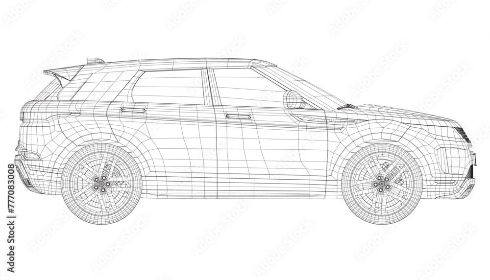 Modern SUV car wireframe. Side view of contour crossover vehicle ...