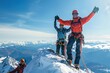 Celebrating success on mountain peaks: diverse climbers expressing triumph