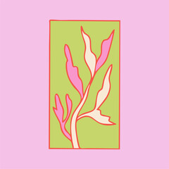 Wall Mural - Bright abstract plants, mosaic, stained glass. Vintage cartoon style. Retro style, hand drawn vector illustration.