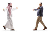 Fototapeta Panele - Full length profile shot of a saudi arab man meeting a friend