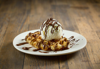 Wall Mural - plate of belgian waffle with ice cream