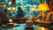 Cozy Coffee Shop Atmosphere with Steaming Cup
