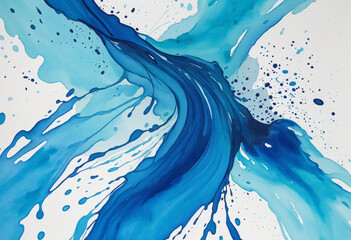 watercolor stain blue paint on paper texture   bright colors