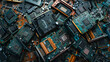 © kaleem - Electric Circuit Board with Electronic Components ,Computer ,laptop circuit chip waste ,Complexity of semiconductor industry shown in close up of computer chip