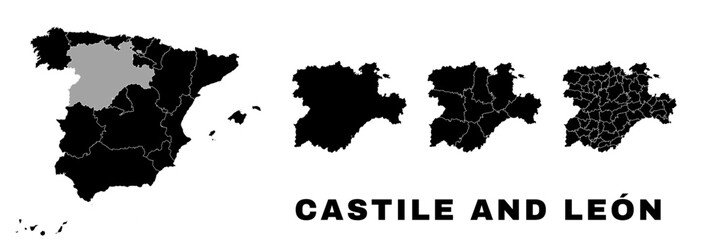 Wall Mural - Castile and Leon map, autonomous community in Spain. Spanish administrative regions and municipalities.