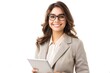 © Anjali - Smiling business woman with tablet computer. Isolated over white background