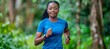 Energetic african woman exercising joyfully through running and jogging for fitness and wellness
