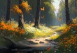 An artistic portrayal of a tranquil woodland glade, where slender wildflowers sway gently amidst the dappled sunlight, accompanied by the graceful fluttering of orange butterflies.