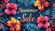 eye-catching Summer Sale banner adorned with vibrant tropical flowers and lush foliage, evoking the lush beauty of a tropical paradise and enticing customers with irresistible discounts