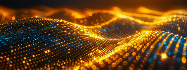 Digital wave in science and technology, futuristic network mesh on blue background
