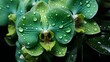 water drops on a green leaf, fresh green orchid flower
