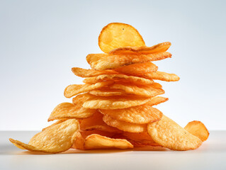 stack fried snack prepared chips, white background сreated with Generative Ai