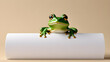 a frog on a beige background. the space is textual. copy space. for postcards ,posters