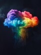 Dark cloud with rainbow rain, saturated hues, front view, dynamic digital art , isolated background