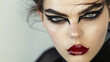High-fashion model with striking makeup and a fierce expression.