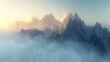 Majestic mountain range rising above a dense fog, creating an ethereal atmosphere.