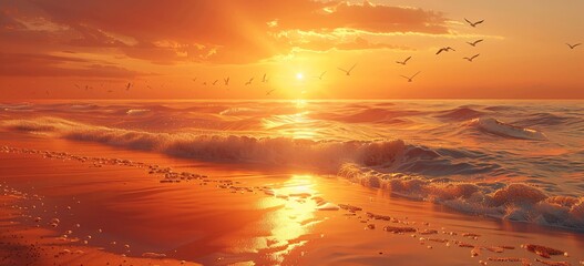 Wall Mural - Sunset at the Beach A Serene Scene of Nature's Beauty Generative AI