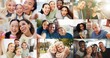 © peopleimages.com - Group of people, diversity and collage with selfie or smile for fun with laugh, talking or happy. Community, older woman and multi screen for connection or communication with multiracial or social