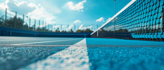 Wall Mural - Close-up of tennis court, stadion, arena. Sport lifestyle background. Copy space. Mockup or banner for professional sports competitions.Generative ai 