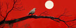 © Pădureț Dan-Cristian - illustration with bird on a branch and fool moon with red background