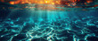 Wide underwater scape with beautiful sunlight