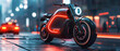 Concept art of an electric urban scooter with a sleek frame and intuitive controls, close-up