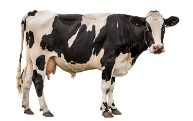 A black and white cow standing on white background,png