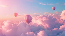 Pastel Hot Air Balloons In Clouds