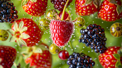 Fresh berries collection, colorful and juicy summer fruits