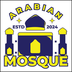 vector illustration design of an Arabian mosque with a mosque and two pillars in yellow and blue in a simple style. suitable for logos, icons, posters, advertisements, banners, companies, t-shirt desi