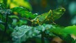 camouflage of a leaf insect, its body blending seamlessly with the foliage as it waits patiently for unsuspecting prey to pass by.