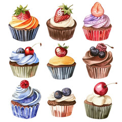 Wall Mural - Many cupcakes with assorted toppings