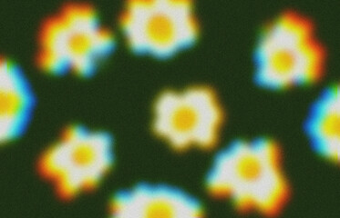 Wall Mural - brown flowers on a green background with spectrum and noise effects. abstract background.