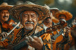 Traditional Mexican musicians wearing national costumes