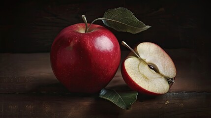 Canvas Print - Red apple with slice. Generative AI