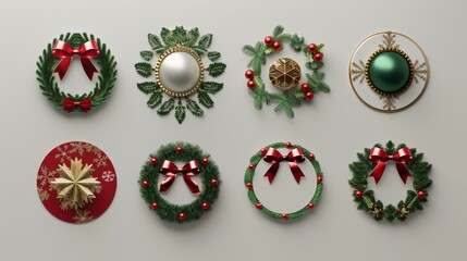 Wall Mural - Christmas stickers with assorted round labels. 3D render on white background.