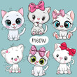 Cute Cartoon White Kittens isolated on a white background