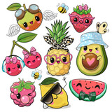 Fototapeta Pokój dzieciecy - Set of Cute Cartoon Fruits on a white background
